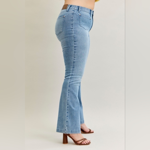 Judy Blue MR Medium Contrast Wash Bootcut Jeans Front Patch Pocket Various NEW - Picture 8 of 16